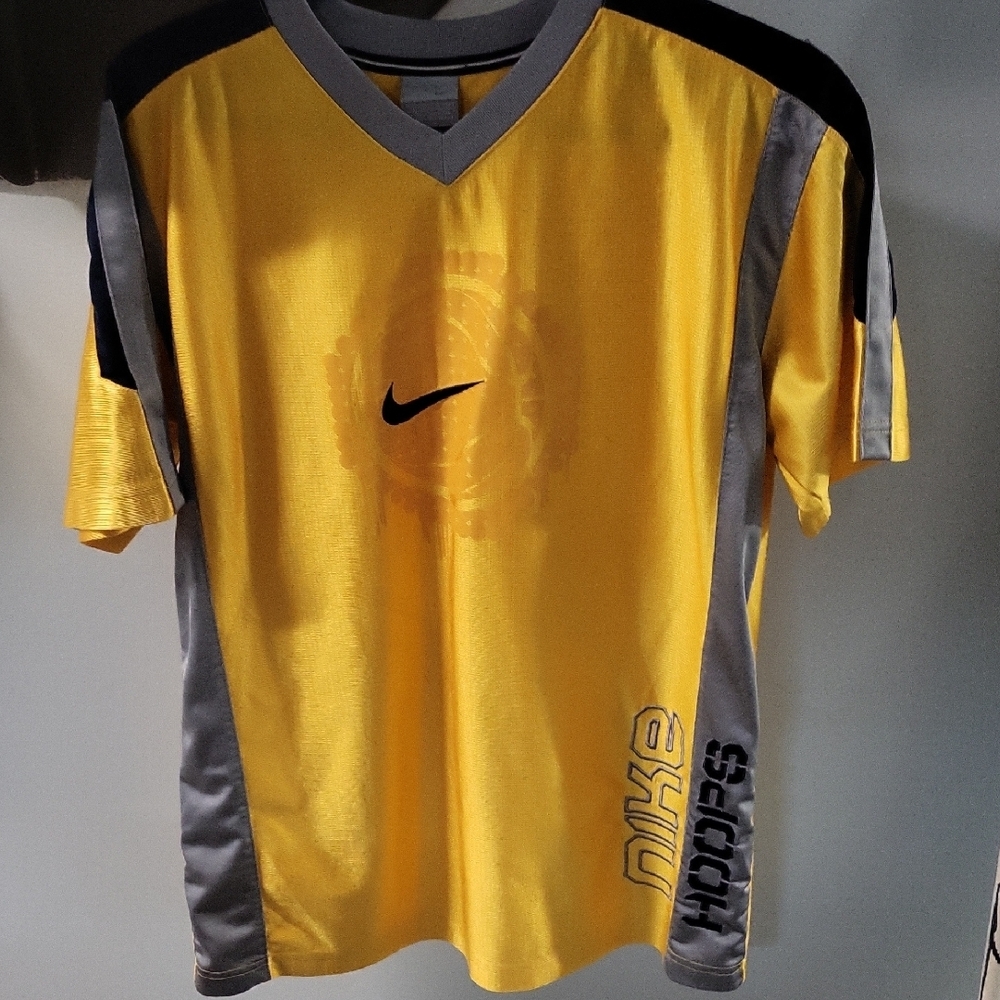 Nike Men's V-Neck Yellow and Gray Jersey